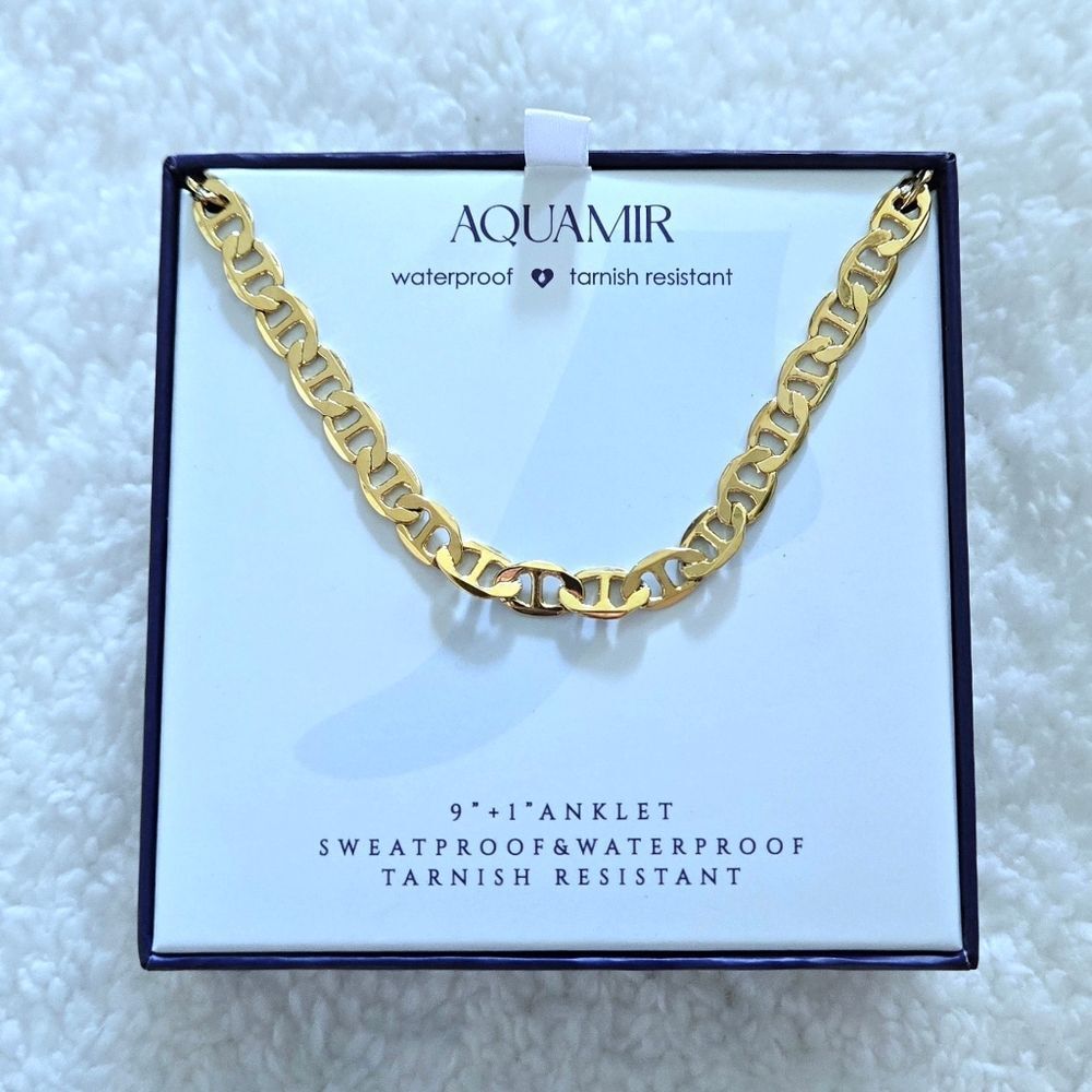 Aquamir Waterproof Gold💛 Flat Mariner⚓️ Link Chain⛓️ Anklet🦶 - NIB